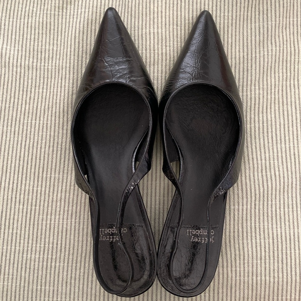 Jeffrey Campbell Persona Pointed Toe Black Slingback Kitten Heels, size 7.5